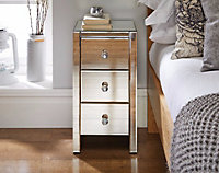 Furniturebox Murano Slim 3 Drawer Mirrored Square bedside Table With Crystaline Shaped Handles