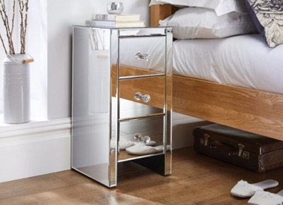 Gymax 2 pcs mirrored 3 drawers online nightstand bedside table mirrored bedside cabinet