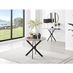 Furniturebox Novara 100cm 4 Seater Grey Concrete Effect Round Wooden Dining Table with Matte Black Legs