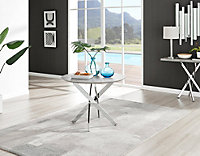 Furniturebox Novara 100cm 4 Seater Grey Concrete Effect Round Wooden Dining Table with Silver Chrome Legs