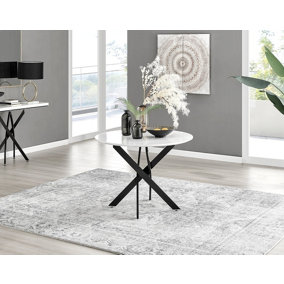 Furniturebox Novara 100cm 4 Seater White High Gloss Round Wooden Dining Table with Matte Black Legs