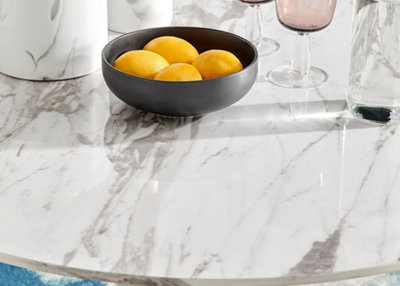 Furniturebox Novara 100cm 4 Seater White Marble Effect Round Wooden Dining Table with Gold Chrome Legs