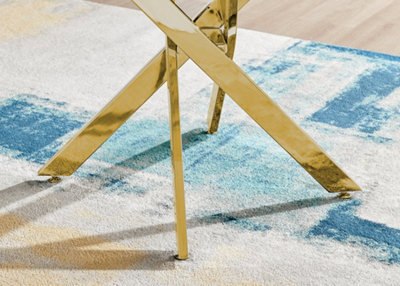 Furniturebox Novara 100cm 4 Seater White Marble Effect Round Wooden Dining Table with Gold Chrome Legs