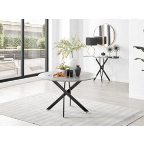 Furniturebox Novara 120cm 4-6 Seater Grey Concrete Effect Round Wooden Dining Table with Matte Black Legs