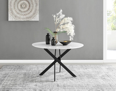 Furniturebox Novara 120cm 4-6 Seater White High Gloss Round Wooden Dining Table with Matte Black Legs