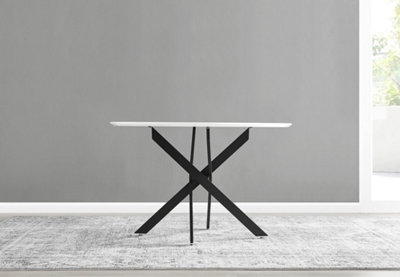 Furniturebox Novara 120cm 4-6 Seater White High Gloss Round Wooden Dining Table with Matte Black Legs