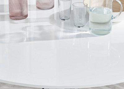 Furniturebox Novara 120cm 4-6 Seater White High Gloss Round Wooden Dining Table with Silver Chrome Legs