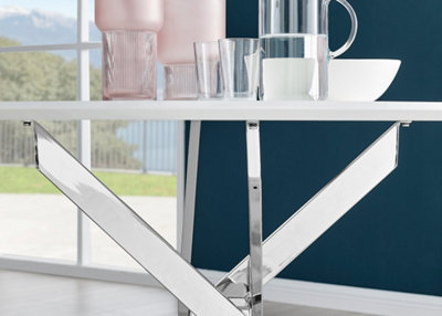 Furniturebox Novara 120cm 4-6 Seater White High Gloss Round Wooden Dining Table with Silver Chrome Legs