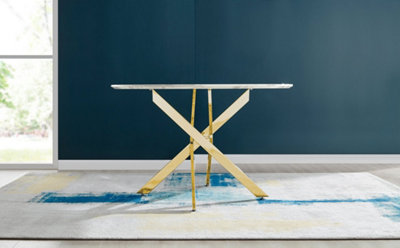 Furniturebox Novara 120cm 4-6 Seater White Marble Effect Round Wooden Dining Table with Gold Chrome Legs