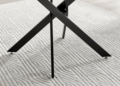 Furniturebox Novara 120cm 4-6 Seater White Marble Effect Round Wooden Dining Table with Matte Black Legs