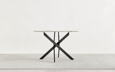 Furniturebox Novara 120cm 4-6 Seater White Marble Effect Round Wooden Dining Table with Matte Black Legs
