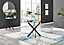 Furniturebox Novara Clear Tempered Glass 100cm Round Dining Table with Black Starburst Legs & 4 Dark Grey Halle Soft Fabric Chairs