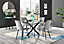 Furniturebox Novara Clear Tempered Glass 100cm Round Dining Table with Black Starburst Legs & 4 Grey Pesaro Soft Velvet Chairs