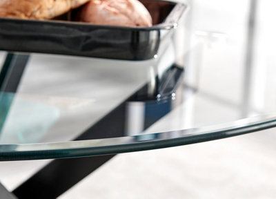 Furniturebox Novara Clear Tempered Glass 100cm Round Dining Table with Black Starburst Legs & 4 Navy Pesaro Soft Velvet Chairs