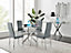 Furniturebox Novara Clear Tempered Glass 100cm Round Dining Table with Chrome Starburst Legs & 4 Grey Milan Faux Leather Chairs