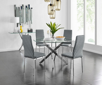 Novara White Gloss Gold Leg Round Dining Table 120cm and 4 Milan Chairs Set