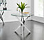 Furniturebox Novara Tempered Glass 100cm Round Dining Table with Chrome Starburst Legs & 4 Grey Lorenzo Faux Leather Chairs