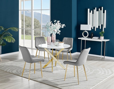 White high gloss round deals dining table and 4 chairs