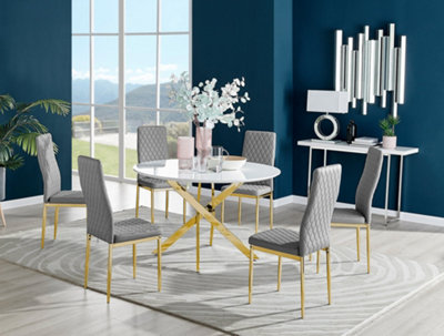 Furniturebox Novara White High Gloss 120cm Round Dining Table with Gold ...