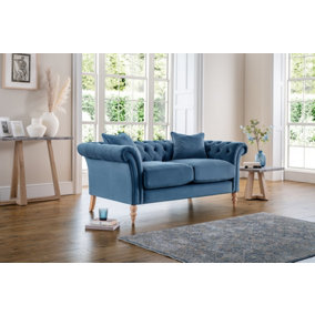 Furniturebox Olivia Blue 2-Seater Modern Chesterfield Sofa Hand Made In Anti-Crease Velvet