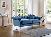 Furniturebox Olivia Blue 3-Seater Modern Chesterfield Sofa Hand Made In Anti-Crease Velvet