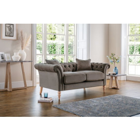Furniturebox Olivia Grey 2-Seater Modern Chesterfield Sofa Hand Made In Anti-Crease Velvet