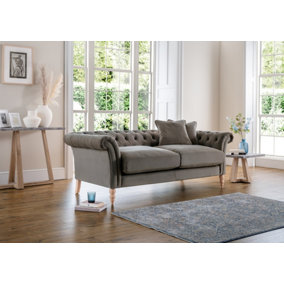 Furniturebox Olivia Grey 3-Seater Modern Chesterfield Sofa Hand Made In Anti-Crease Velvet