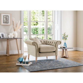 Furniturebox Olivia 'Putty' Cream Beige Modern Chesterfield Armchair In Soft Anti-Crease Velvet