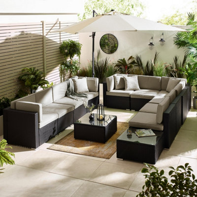 Furniturebox Orlando Black Rattan Garden Sofa Modular Outdoor Patio ...