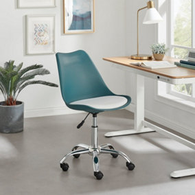 Furniturebox Oslo Teal And White Scandi Inspired Office Chair With A Comfortable Faux Leather Seat Cushion