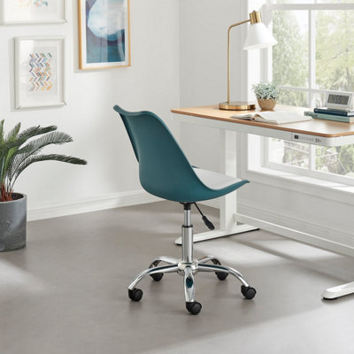 Furniturebox Oslo Teal And White Scandi Inspired Office Chair With A Comfortable Faux Leather Seat Cushion