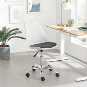 Furniturebox Oslo White and Grey Scandi Inspired Office Chair With A Comfortable Faux Leather Seat Cushion