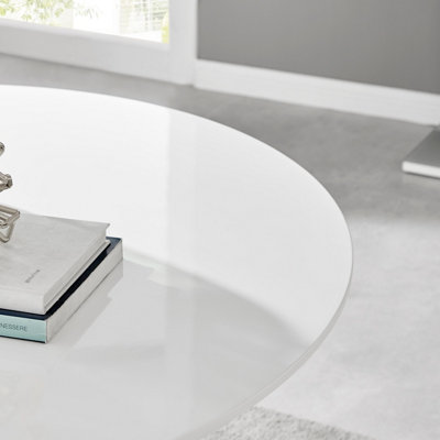 Furniturebox Palma 120cm Round White High Gloss Dining Table with Pedestal Pillar Base for Modern Minimalist Dining Room