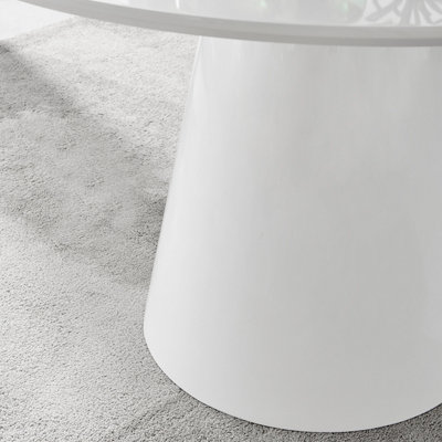 Furniturebox Palma 120cm Round White High Gloss Dining Table with Pedestal Pillar Base for Modern Minimalist Dining Room