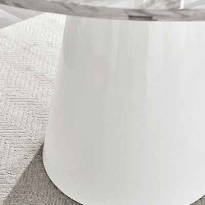 Furniturebox Palma 120cm Round White Marble Effect Dining Table with Pedestal Pillar Base in Semi-Matte for Modern Dining Room