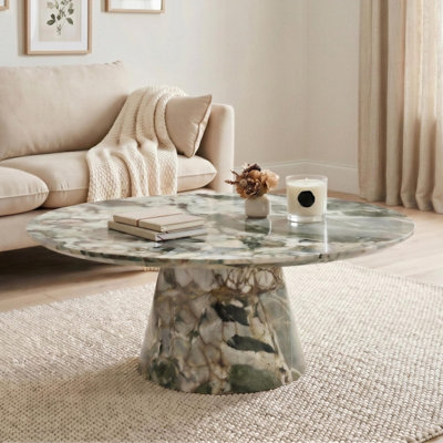 Furniturebox Palma Coffee Table - Round Green Marble Effect - Round ...