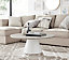 Furniturebox Palma Round Beige Stone Effect Coffee Table with Pedestal Pillar Base in Natural Stone Finish for Modern Living Room