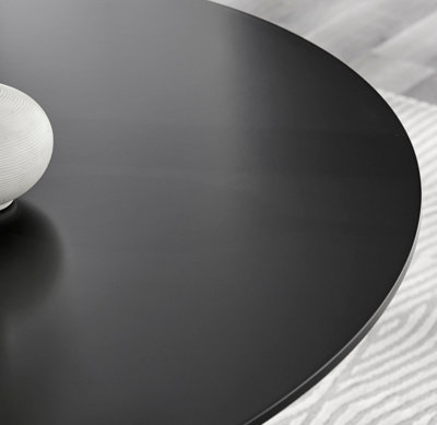 Furniturebox Palma Round Black 6 Seat Dining Table with Pedestal Pillar Base and Semi-Matte for Modern Minimalist Industrial Look
