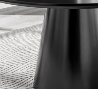 Furniturebox Palma Round Black 6 Seat Dining Table with Pedestal Pillar Base and Semi-Matte for Modern Minimalist Industrial Look