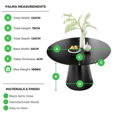 Furniturebox Palma Round Black 6 Seat Dining Table with Pedestal Pillar Base and Semi-Matte for Modern Minimalist Industrial Look