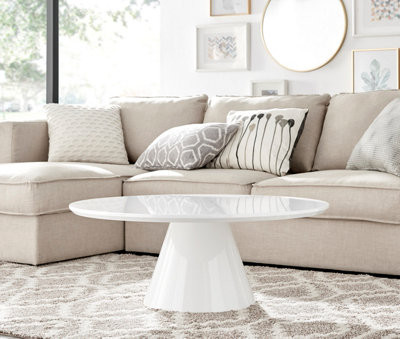 Furniturebox Palma Round White Gloss Coffee Table with Pedestal Pillar Base for Modern Minimalist Living Room