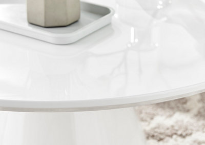 Furniturebox Palma Round White Gloss Coffee Table with Pedestal Pillar Base for Modern Minimalist Living Room