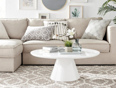 Furniturebox Palma Round White Gloss Coffee Table with Pedestal Pillar Base for Modern Minimalist Living Room