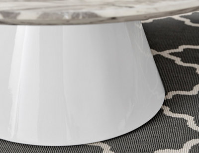 Furniturebox Palma Round White Marble Effect Coffee Table with Pedestal Pillar Base in Semi-Matte Finish for Modern Living Room