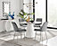 Furniturebox Palma White Marble Effect Round 4-6 Seater Pedestal Dining Table & 4 Elephant Grey Velvet Pesaro Silver Leg Chairs