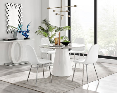 Furniturebox Palma White Marble Effect Round 46 Seater Pedestal Dining