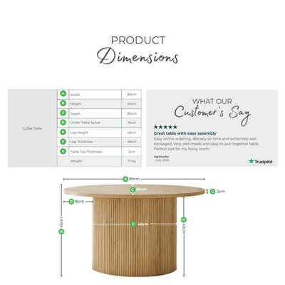 Furniturebox Penrose Coffee Table - Round Oak Effect Wood Pedestal - Round Coffee Table - Oak Coffee Table - Wooden Coffee Table