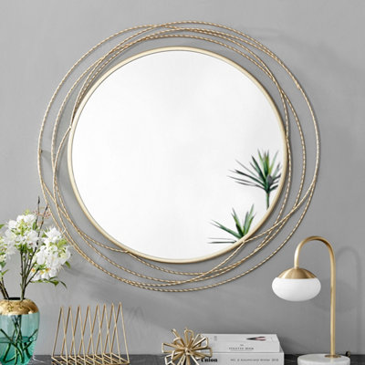 Furniturebox Saskia 90cm Round Gold Art Deco Layed Metal Rope Hallway Bedroom Dining And Living Room Wall Mirror