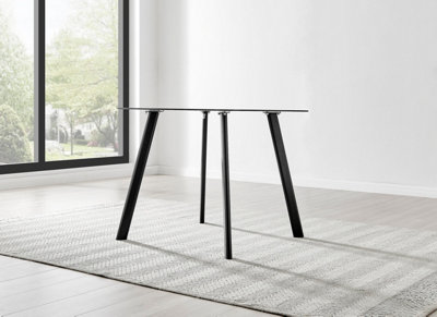 Furniturebox Seattle 4 Seater Glass and Black Metal Leg Square Dining Table For A Scandinavian Minimalist Look