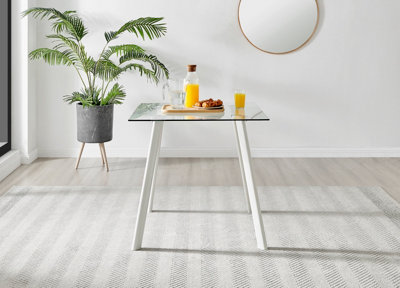 Furniturebox Seattle 4 Seater Glass and White Metal Leg Square Dining Table For A Scandinavian Minimalist Look